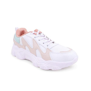 Women White & Peach Colourblocked Non-Marking Running Shoes